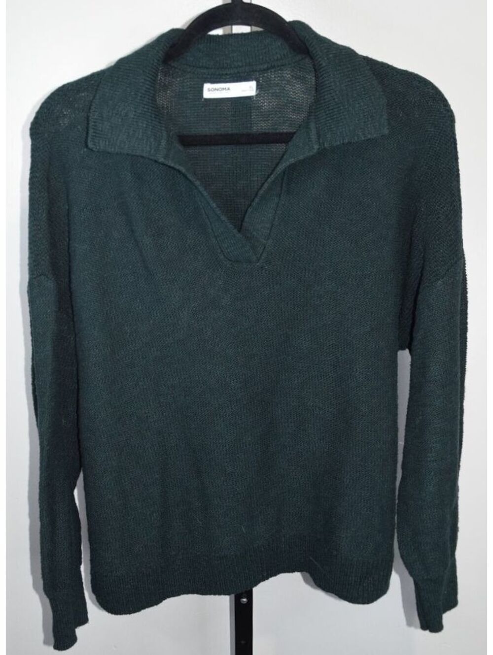Sonoma Goods for Life Dark Green Knit Collared V-Neck Sweater Long Sleeve XL